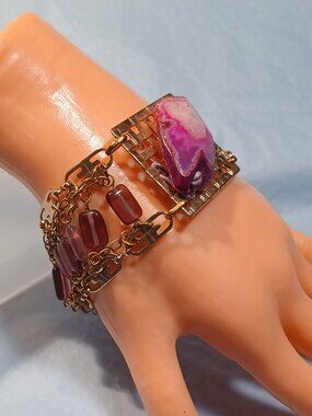 Stunning Gradient Polished Fuchsia Geode Agate Slice bracelet